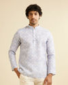 Light Grey Grid Patterned Short Kurta